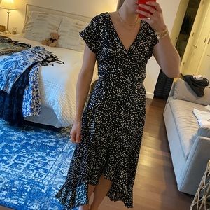 Black and white dotted silky high low dress